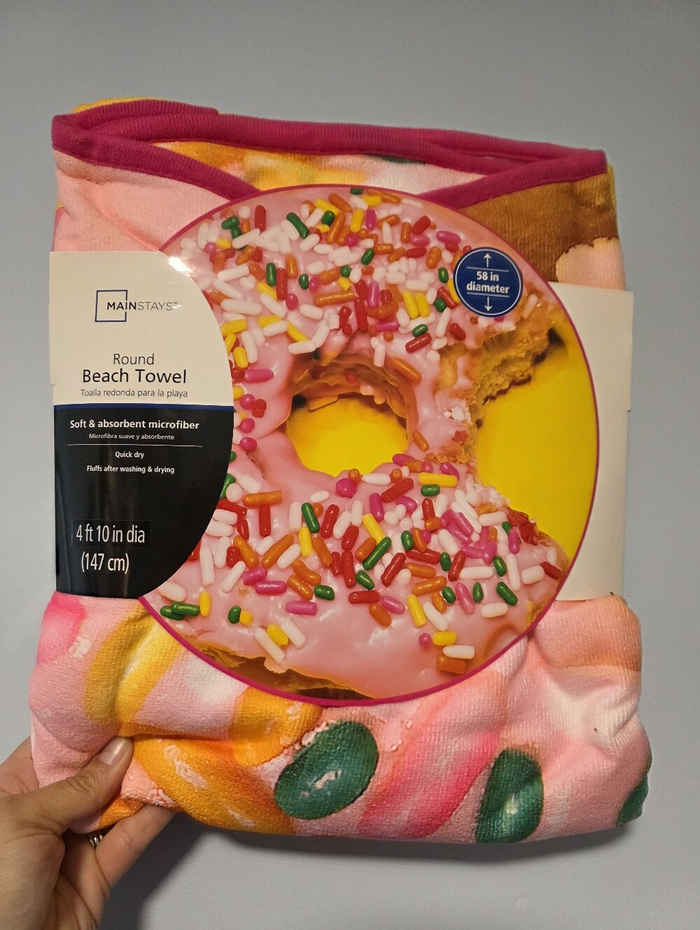 Mainstays Pink Donut Print Round Beach Towel